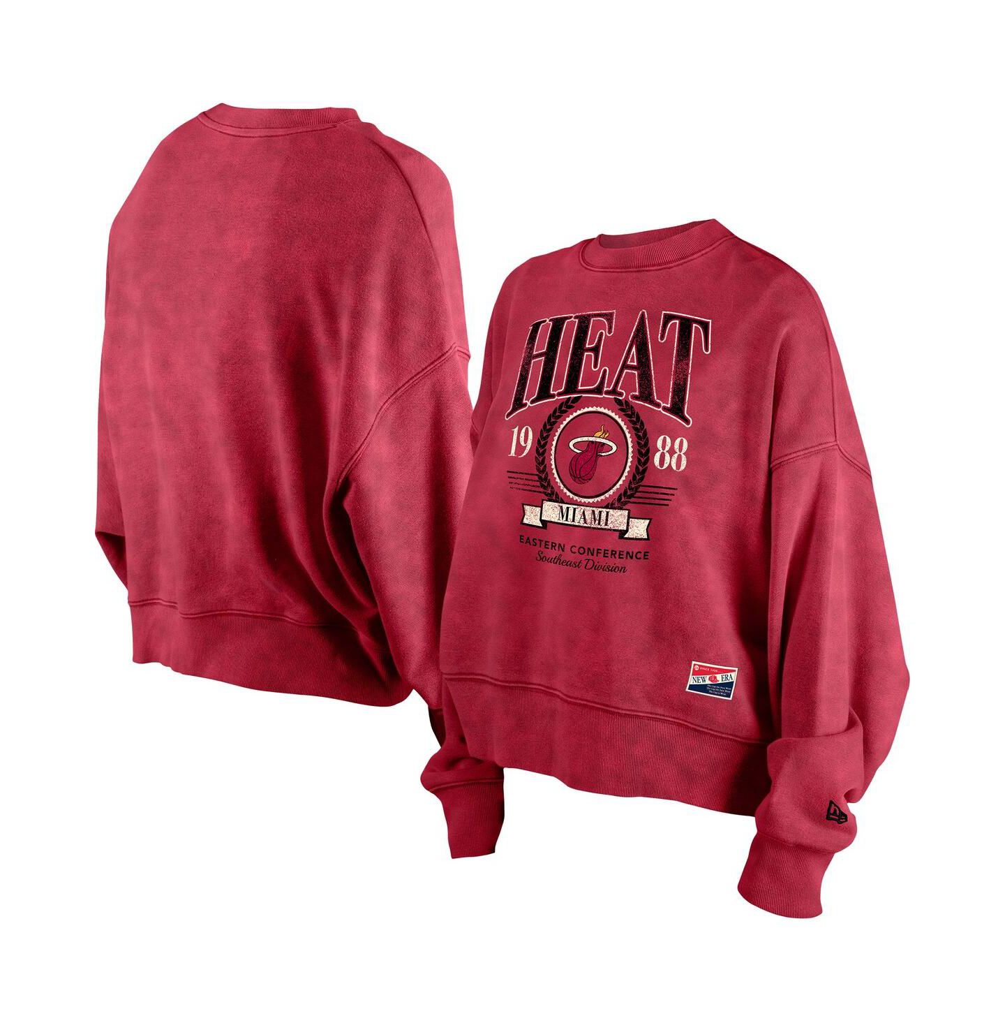 Женская толстовка New Era Red Miami Heat Hardwood Classics Enzyme Wash Oversized Boxy Pullover — фото 1