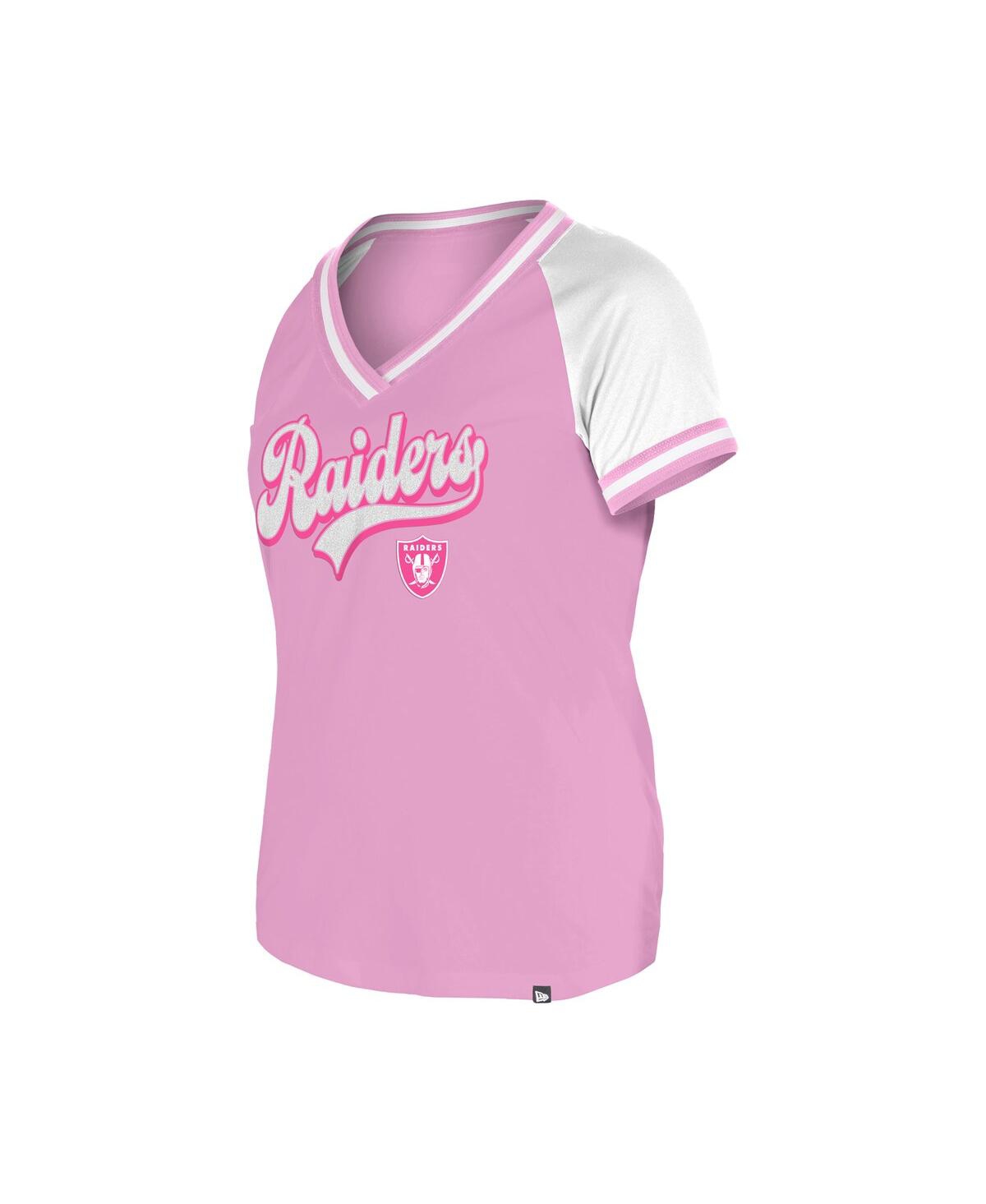 NEW ERA WOMEN'S PINK LAS VEGAS RAIDERS COLOR MULTIPLIER V-NECK T-SHIRT 
