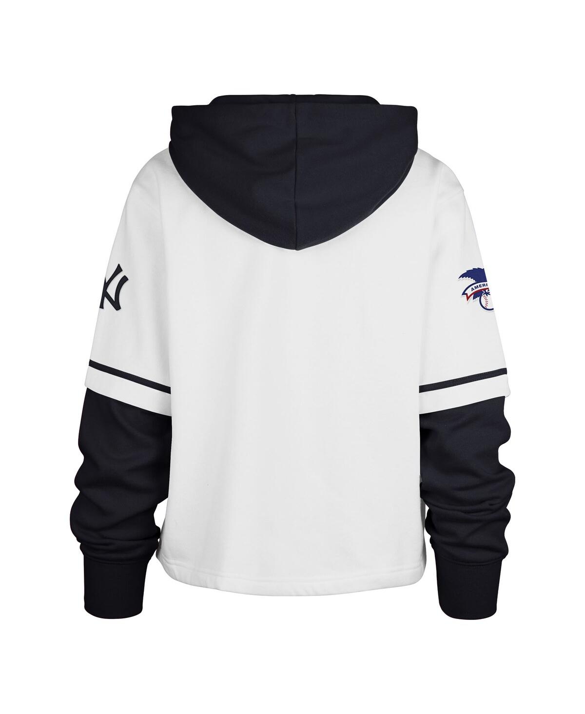 47 BRAND WOMEN'S WHITE NEW YORK YANKEES TRIFECTA SHORTSTOP CROPPED PULLOVER HOODIE 