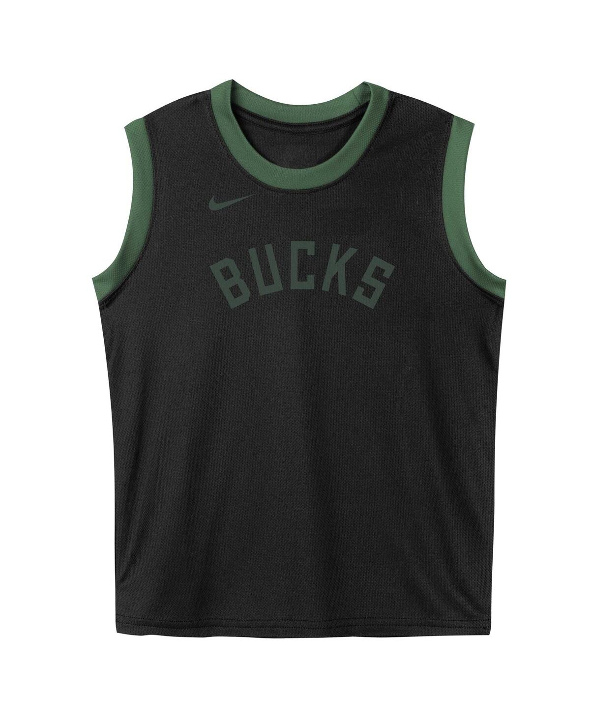 NIKE PRESCHOOL BLACK MILWAUKEE BUCKS MESH TANK TOP AND SHORTS SET 