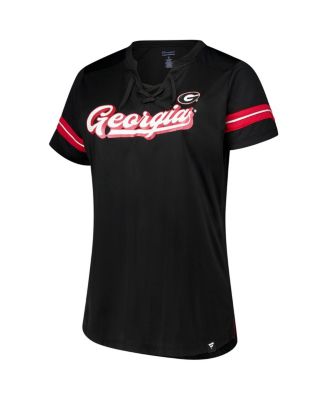 Women's Black Georgia Bulldogs Plus Size Overtime Readiness Lace-Up T-Shirt