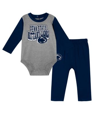 Outerstuff - Baby Boys and Girls Navy Penn State Nittany Lions Double Up Long Sleeve Bodysuit Pant Set