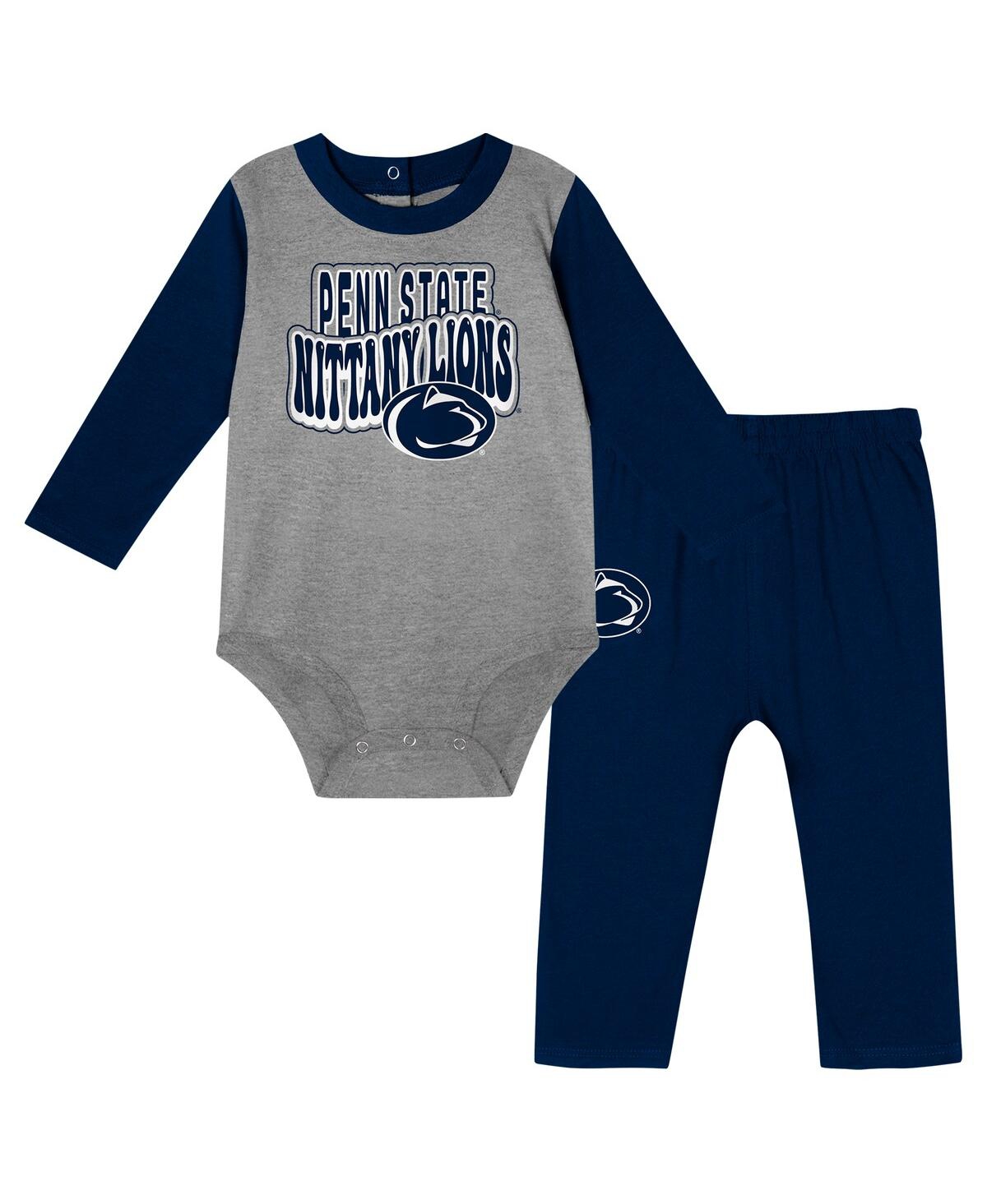 Outerstuff Baby Boys And Girls Navy Penn State Nittany Lions Double Up Long Sleeve Bodysuit And Pant In Navy