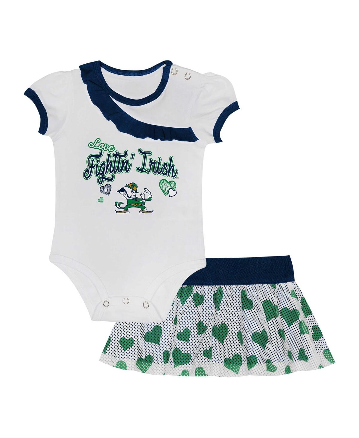 Outerstuff Baby Boys And Girls 2-piece Notre Dame Fighting Irish Love My Team Bodysuit And Skirt Set In White