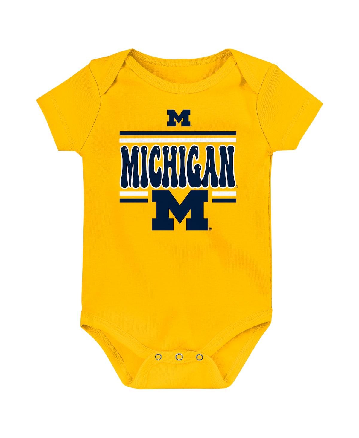 Outerstuff Baby Boys And Girls 3-pack Michigan Wolverines Sunday Comics Bodysuit Set In Navy