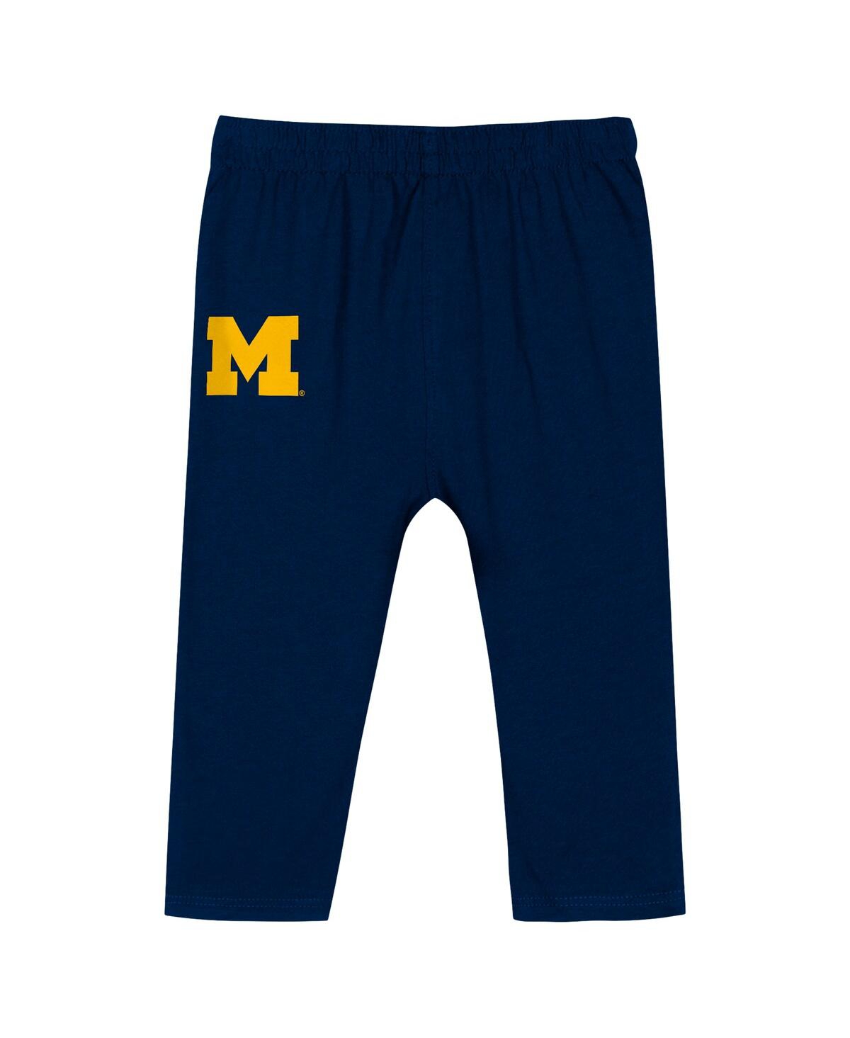 Outerstuff Baby Boys And Girls 2-piece Michigan Wolverines Double Up Long Sleeve Bodysuit And Pant Set In Navy