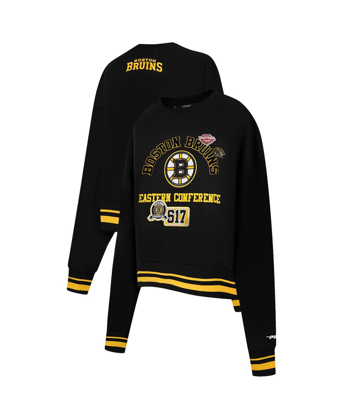 Women's Black Boston Bruins Area Code Cropped Pullover Sweatshirt - Black