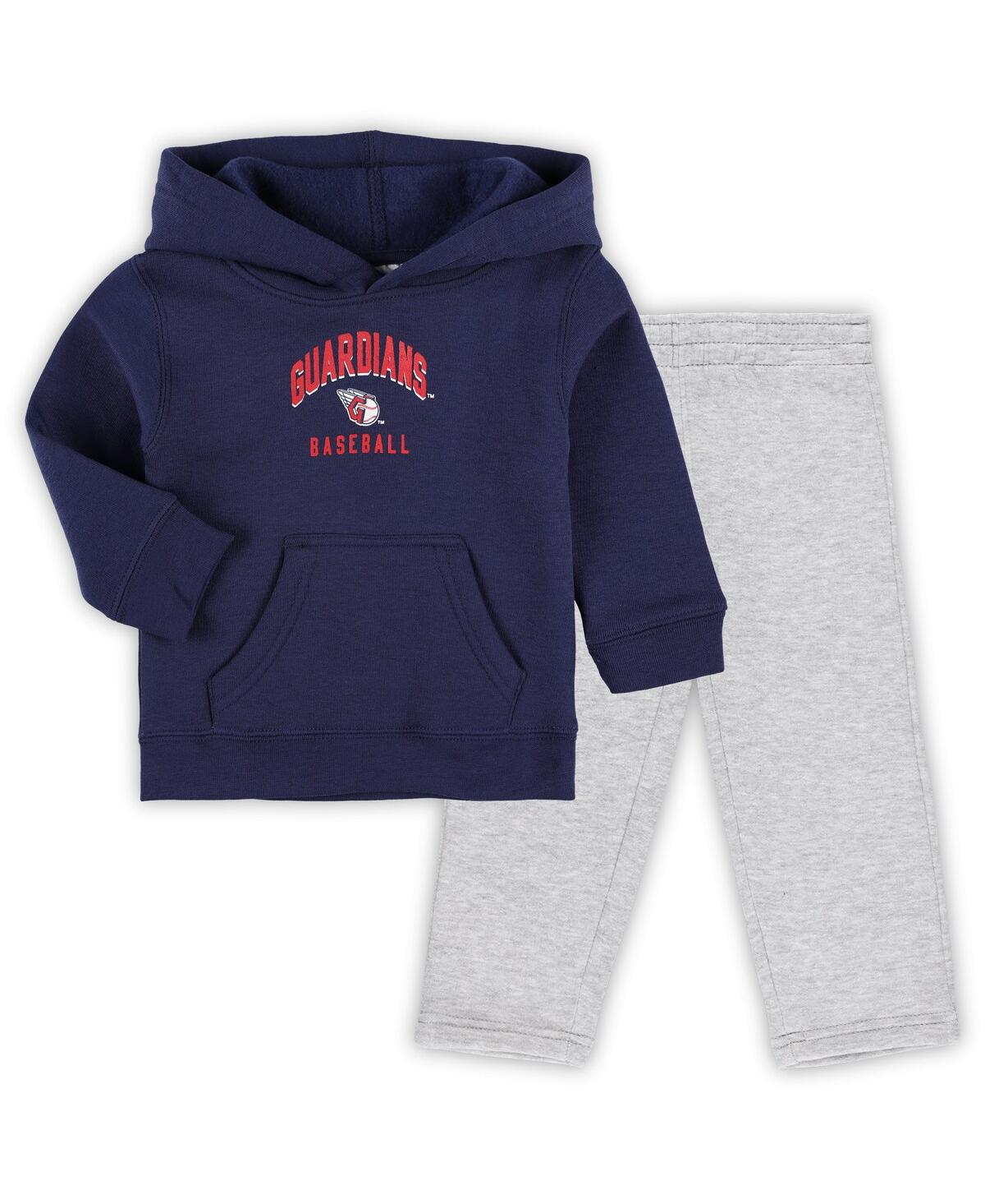 Outerstuff Baby Boys And Girls Navy/heather Gray Cleveland Guardians Play By Play Pullover Hoodie And Pants In Navy,heather Gray