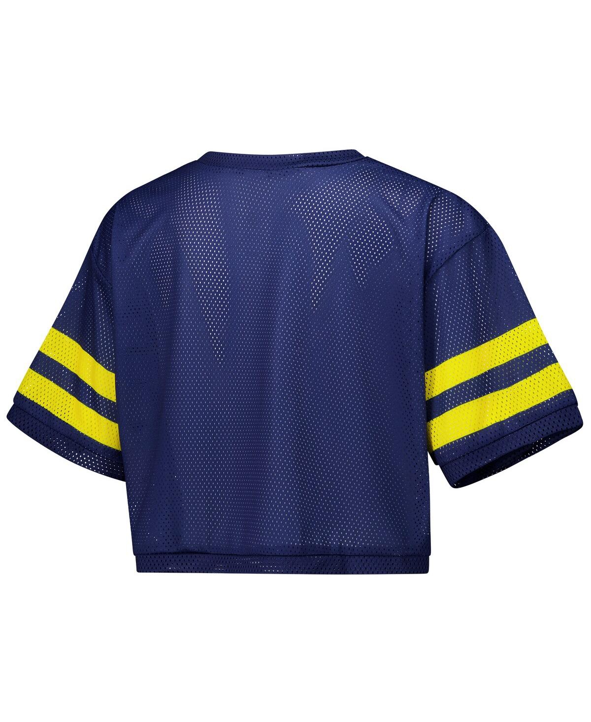 Zoozatz Women's Navy Michigan Wolverines Mesh Cropped V-neck T-shirt In Navy