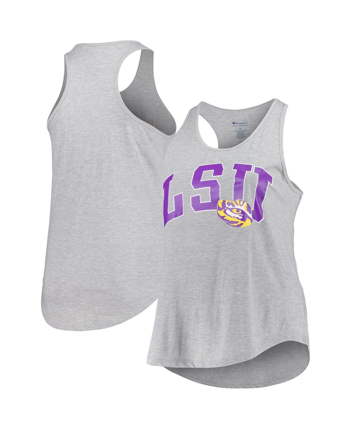Women's Heather Gray Lsu Tigers Arch Logo Racerback Scoop Neck Tank Top - Heather Gray