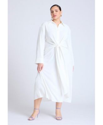 Women's Tie Front Oversized Shirt Dress