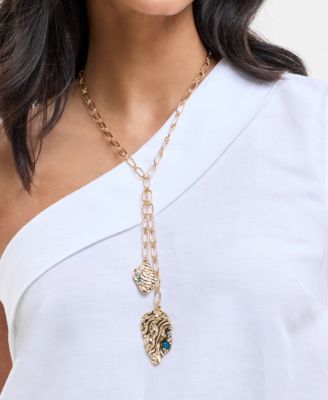 Gold-Tone Color Crystal Shell Lariat Necklace, 18" + 3" extender, Exclusively at Macy's