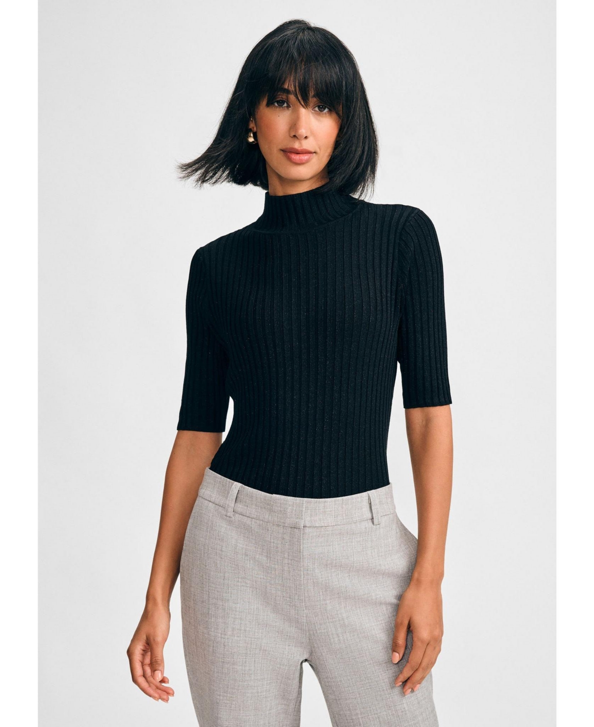 Women's Poor Boy Mock Sweater - Black