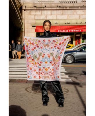 Double Sided Wool Silk Scarf Of Pink Blossom Jungle