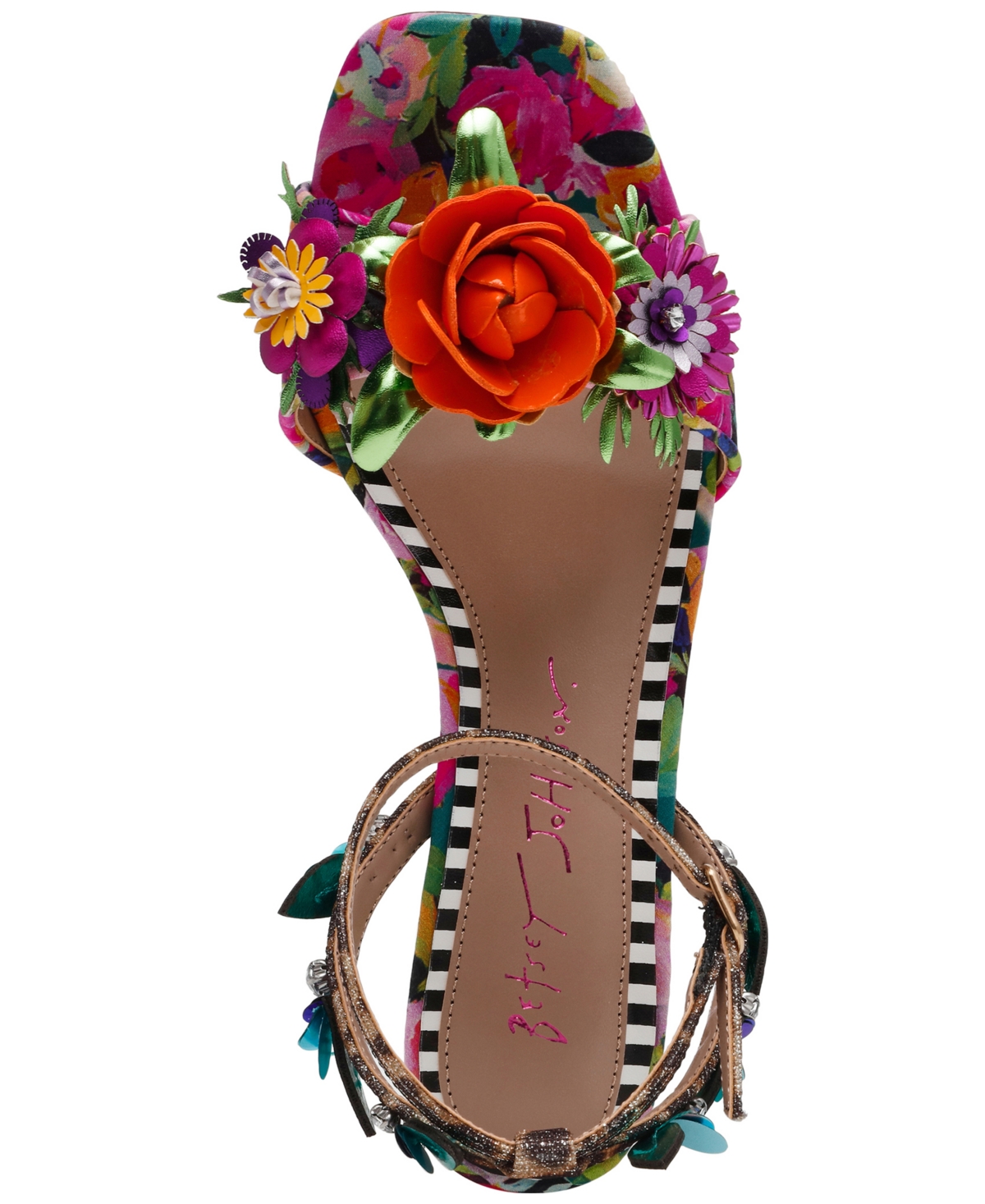 BETSEY JOHNSON WOMEN'S KARRA FLOWER-EMBELLISHED HIGH-HEEL DRESS SANDALS 