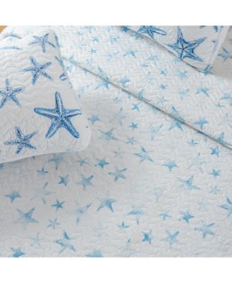 Blue Starfish Microfiber Quilt Set With Shams