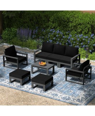 8-Piece Modern HDPE Outdoor Patio Furniture Conversation Set with Coffee Table and Ottomans