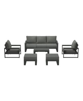 8-Piece Modern HDPE Outdoor Patio Furniture Conversation Set with Coffee Table and Ottomans