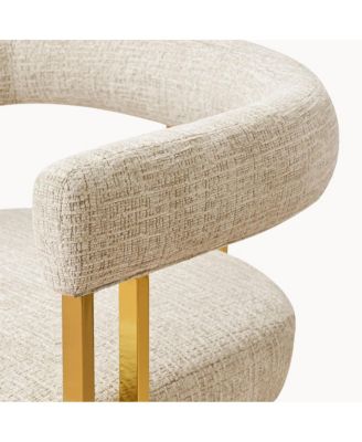 Set of 2 Counter Height Stools, 25" Upholstered Chairs with Gold Metal Legs, Curved Back & Armrests-Maison Boucle