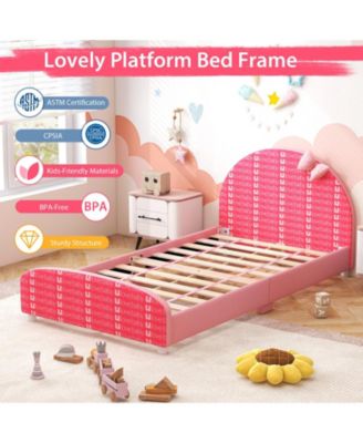 Wood Upholstered Twin Bed Platform with Slat Support