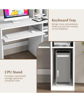 Home Office Computer Desk with Bookcase Keyboard Tray and CPU Stand