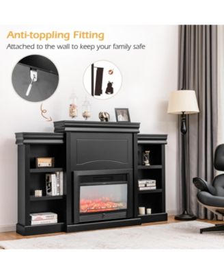 70 Inch Modern Fireplace Media Entertainment Center with Bookcase