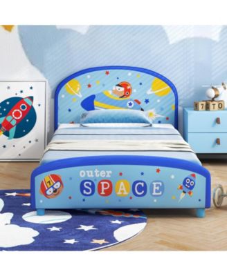 Wood Upholstered Twin Bed Platform with Slat Support