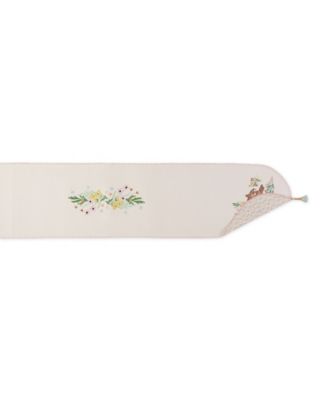 Spring Bunny Embellished Cotton Reversible Table Runner, 14"x72" 