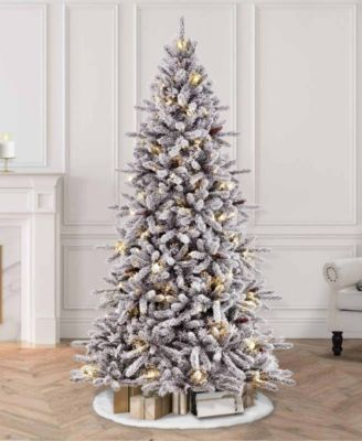 Puleo 7.5FT Pre-lit Flocked Birmingham Fir Artificial Christmas Tree