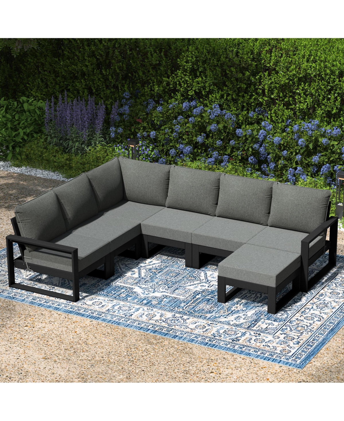 7-Piece Outdoor Modular L-Shaped Corner Patio Sectional Sofa Set