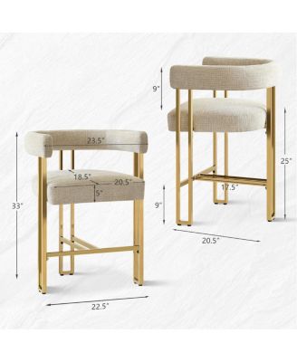 Set of 3 Counter Stools – Chenille Upholstered with Metal Legs