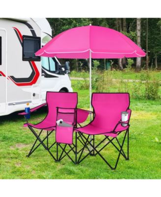 Portable Folding Picnic Double Chair With Removable Umbrella