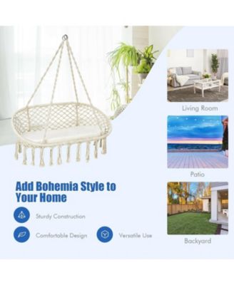 2 Person Hanging Hammock Chair with Cushion Macrame Swing