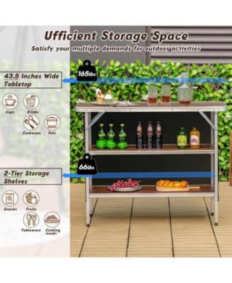 Folding Camping Table with 2-Tier Open Shelves for Outdoor BBQ