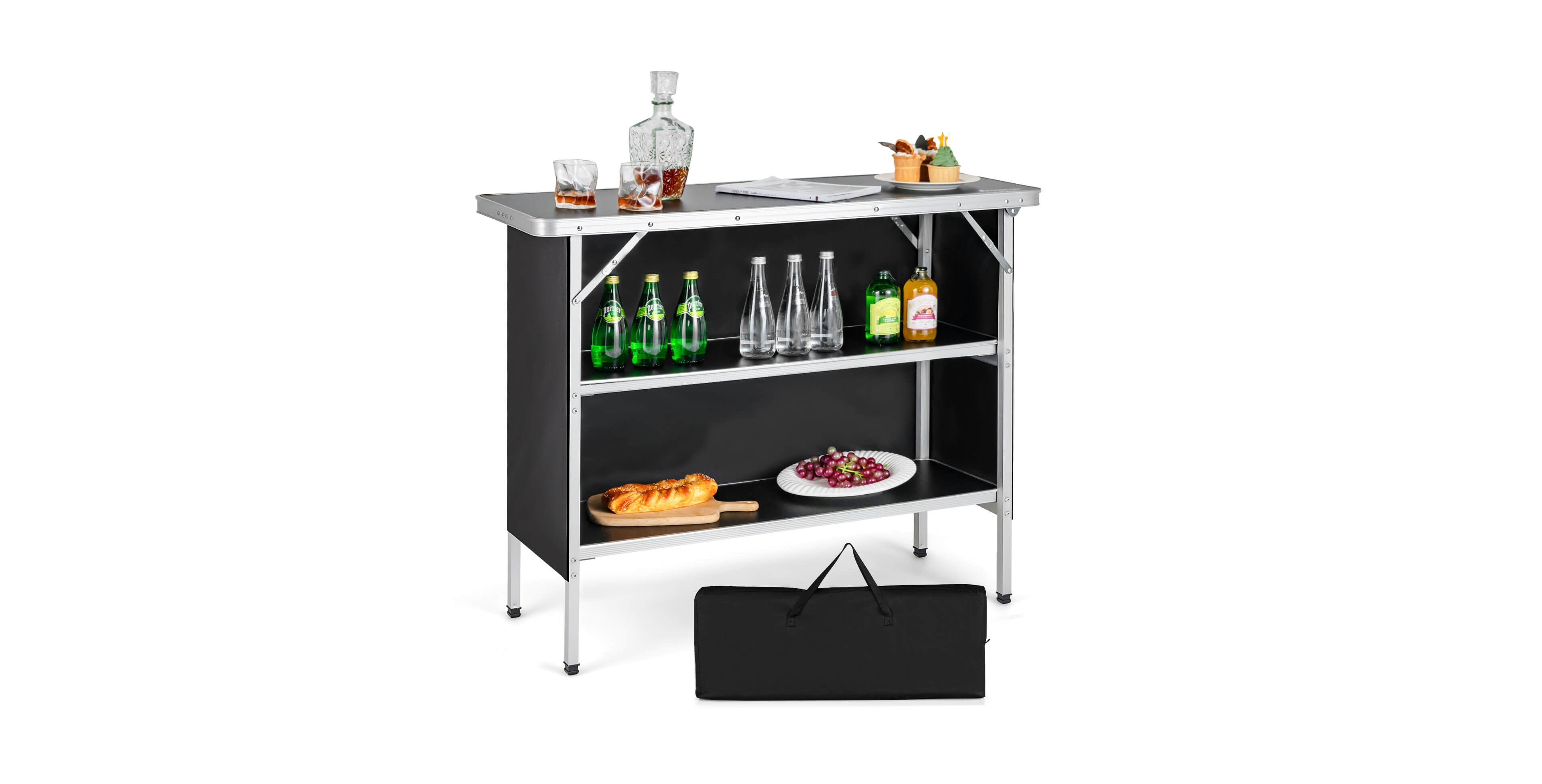 Folding Camping Table with 2-Tier Open Shelves for Outdoor Bbq