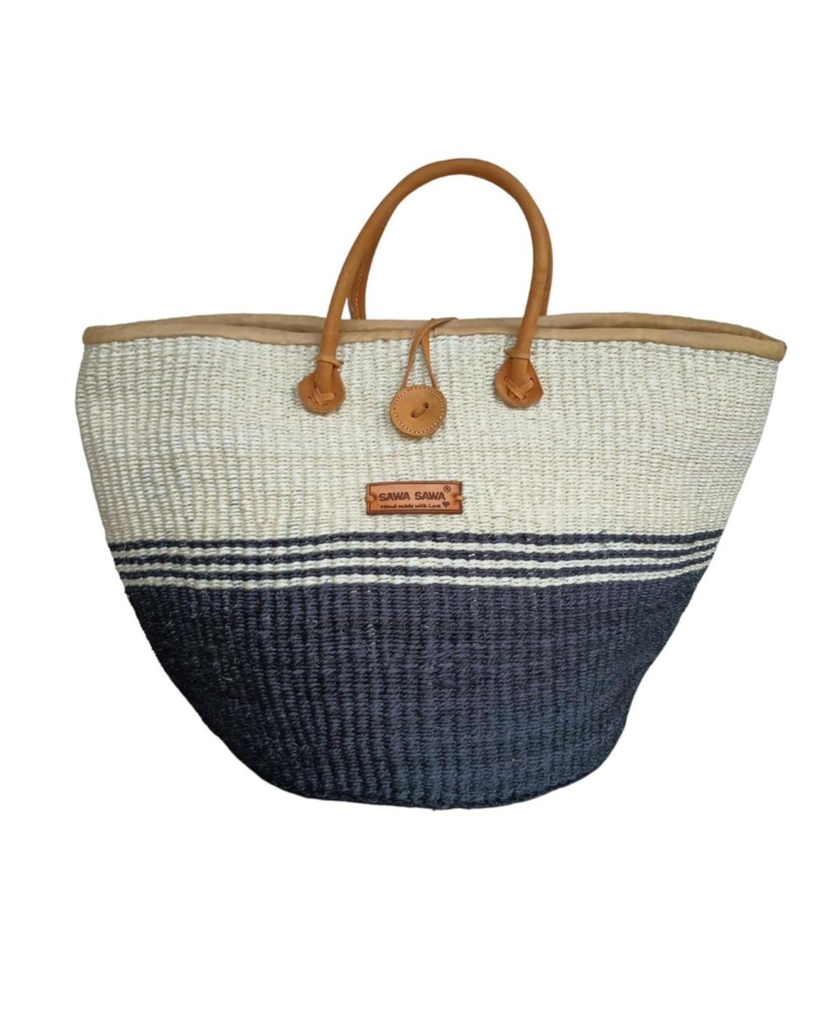 Balance Tri Stripes Handwoven Sisal Basket Tote Bag - Black and White