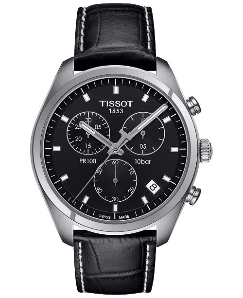 Tissot Men S Swiss Chronograph Tissto Pr 100 Black Leather Strap Watch 41mm T1014171605100 Reviews All Fine Jewelry Jewelry Watches Macy S