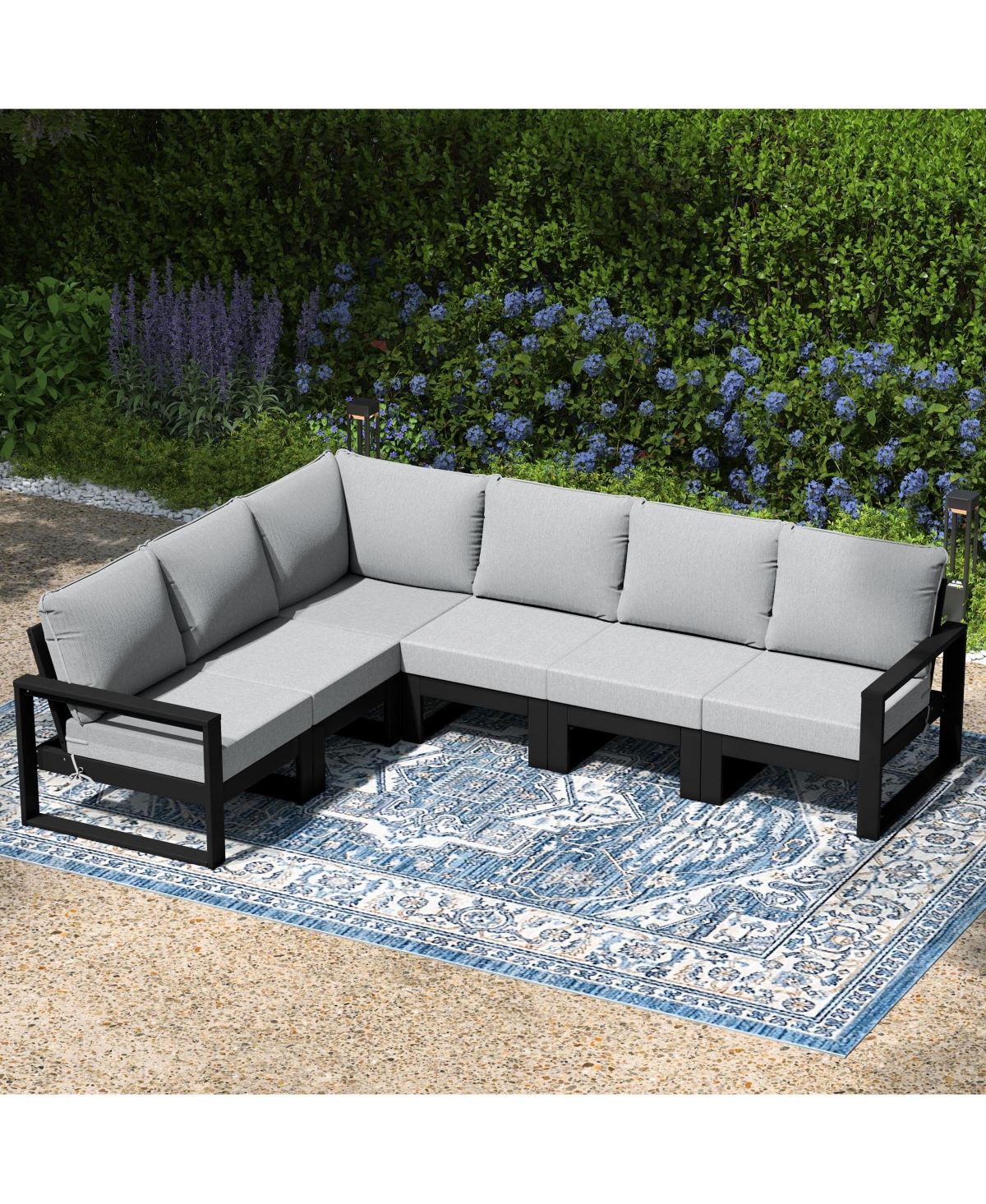 6-Piece Outdoor L-Shaped Patio Corner Sectional Sofa Conversation Set
