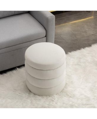 Round Velvet Ottoman Footstool, Small Upholstered Stool for Bedroom, Living Room, or Vanity, Modern Accent Seat-The Pop Home