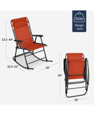 Folding Outdoor Zero Gravity Rocking Lounge Chair w/ Headrest Pillow
