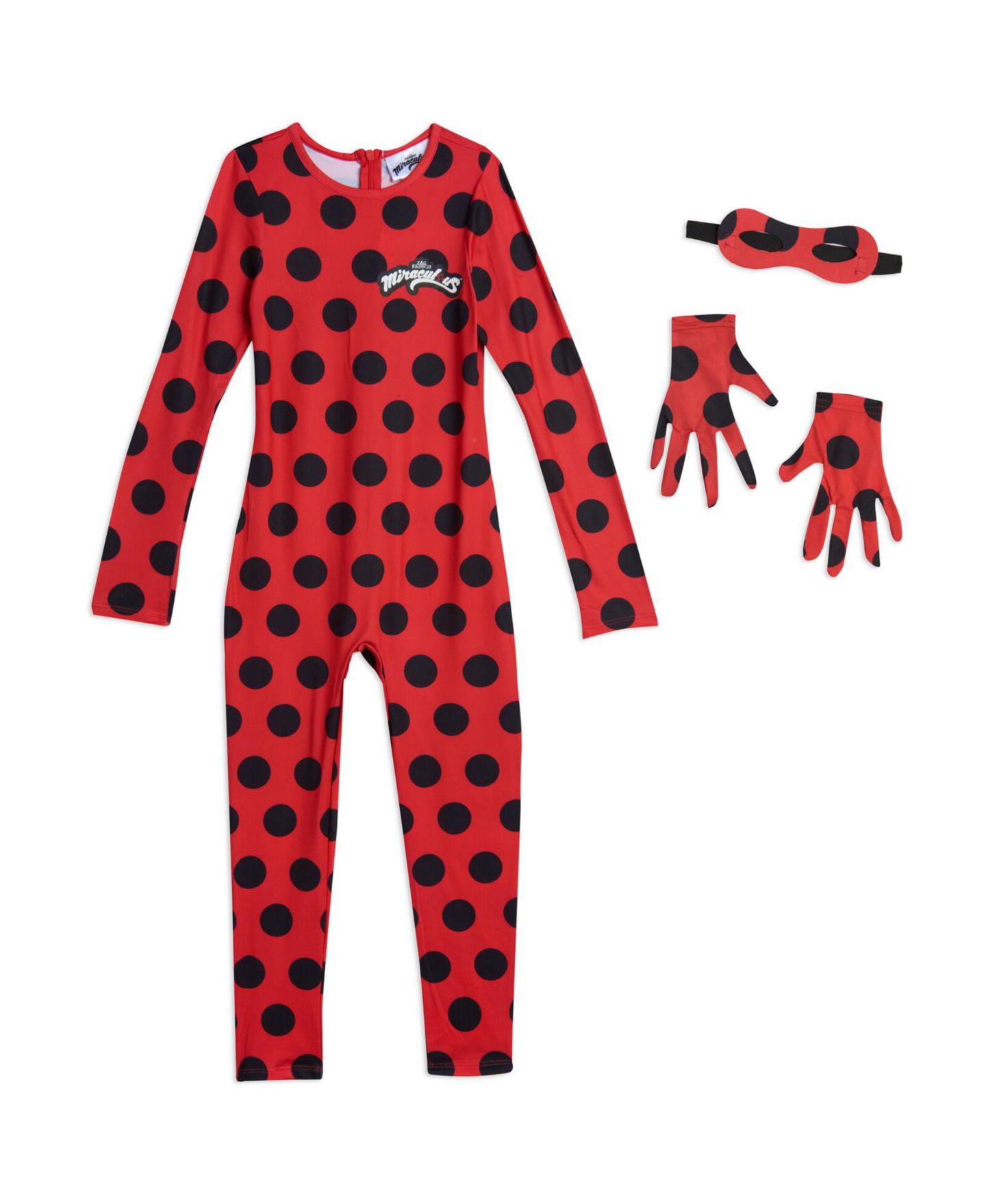Miraculous Ladybug Cosplay Jumpsuit Gloves and Mask 3 Piece Costume Set, цвет: Красный — фото 1