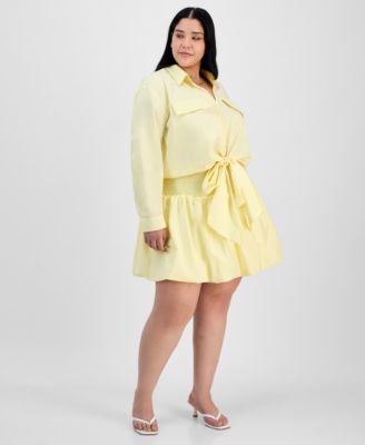 Trendy Plus Size Collared Tie-Hem Shirt & Bubble-Hem Skirt