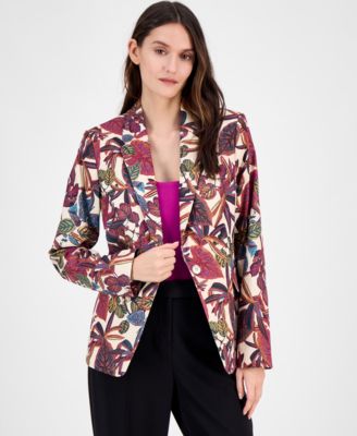 Tahari ASL - Printed Notch Collar One-Button Blazer