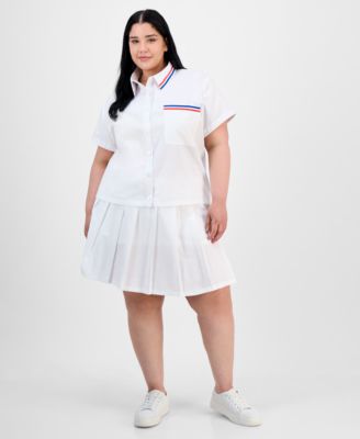Trendy Plus Size Button-Front Shirt & Pleated Skirt 