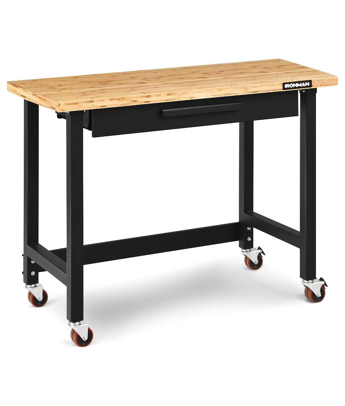 Mobile Workbench with Lockable Casters for Home Work Use - Natural
