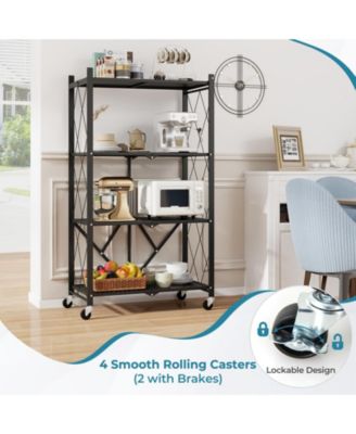 4-Tier Foldable Storage Shelf Collapsible Storage Rack with Lockable Wheels