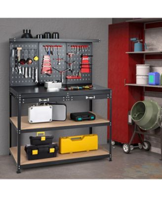 48 Inch Workbench with Pegboard and Drawers