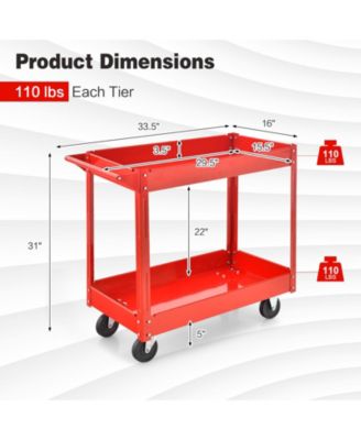Heavy-Duty Metal Frame 2-Tier Utility Cart with Handle
