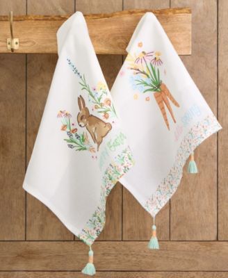 Spring Bunny Cotton Dishtowels Set, 18"x28"