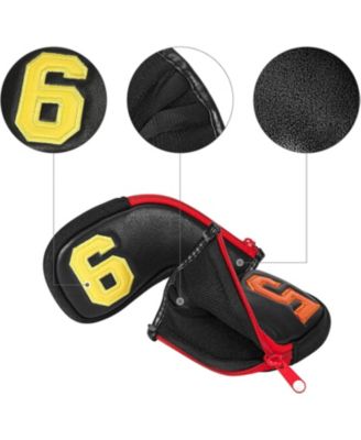 Golf Head Covers for Iron Headcover with Zipper Black Leather 10pcs Set Colorful Number Embroideried PU Leather Waterproof Fit All Brands